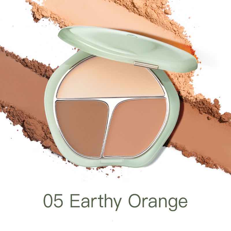 TIMAGE Green Jade Series Tri-Color Blusher Palette in Earthy Orange, featuring warm orange-brown tones for a sun-kissed complexion.